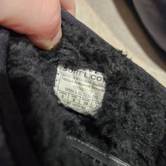 Sorel Womens Puffer Slip-On Slippers Navy Black Sherpa Lined US 8 EU 39 Gorpcore - Picture 2 of 10